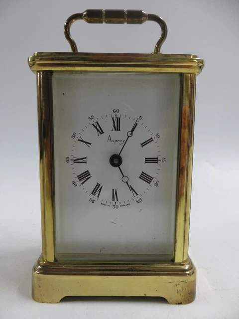 Asprey of Bond Street Gilded Brass Carriage Clock Timepiece with Key - Working