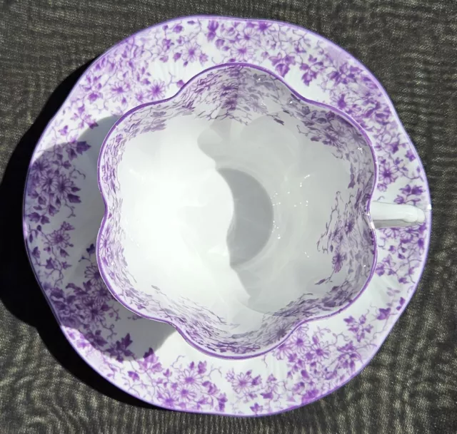 Vintage SHELLEY England "Dainty Mauve" TEACUP & SAUCER Floral Trim, Scalloped