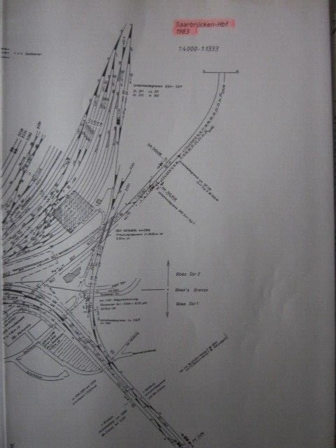 Bahnhof  Gleisplan im Großformat Saarbrücken Hbf 1983