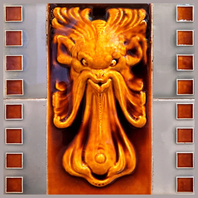 Ceramic Tile Reproduction German Art Nouveau Vintage Rare Majolica EuroVictorian