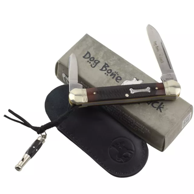 Rough Rider Dog Bone Jack Muskrat Pocket Knife RR1185 Whistle Brown Sawcut
