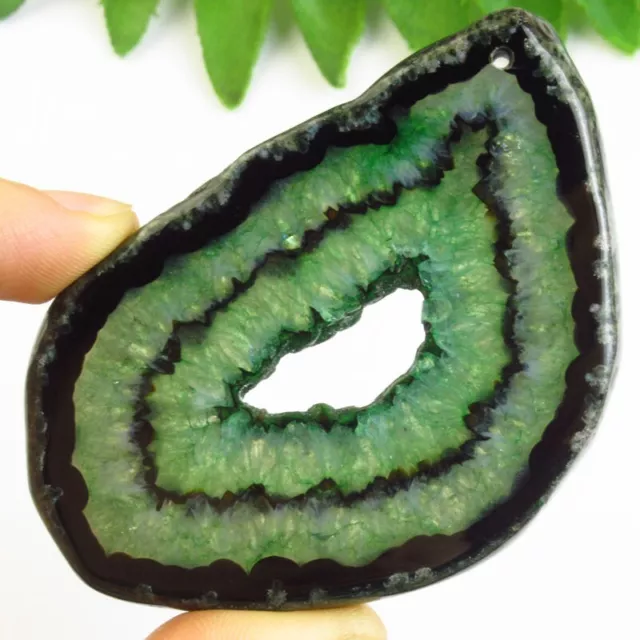 D82123 Green Black Onyx Druzy Geode Agate Slice Freeform Pendant Bead