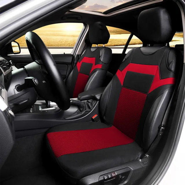 2Pcs Car Front Seat Cover Cushion Protection Jacquard T-shirt Design Red/Black