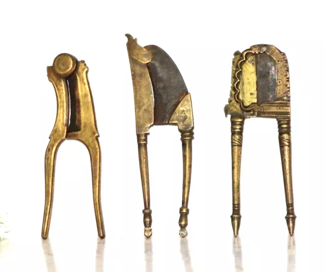 1930'S Old Brass 3Pc Handcrafted DIFFERENT Shape BETEL NUT CUTTER / SAROTA 5237