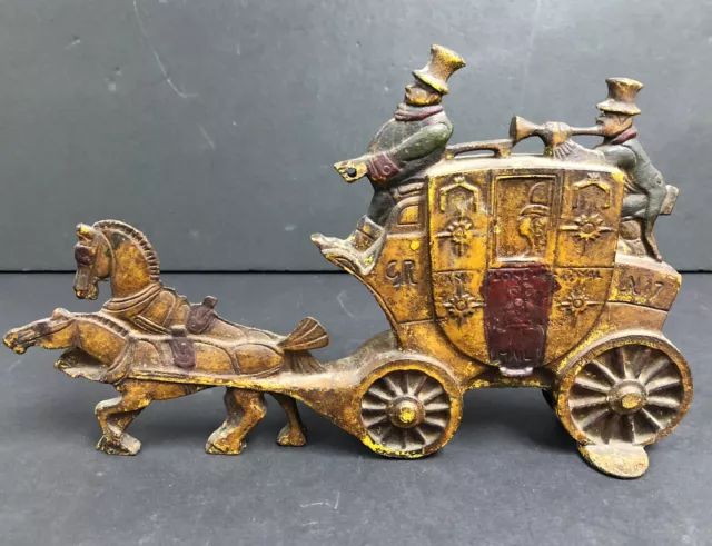 Antique Cast Iron DOOR STOP London Royal Mail Carriage Stage Coach Double Sided