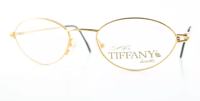 LIFE by TIFFANY Lunettes Brille T680 52-20 135 C4 23K Gold Gems Oval 1990s Italy