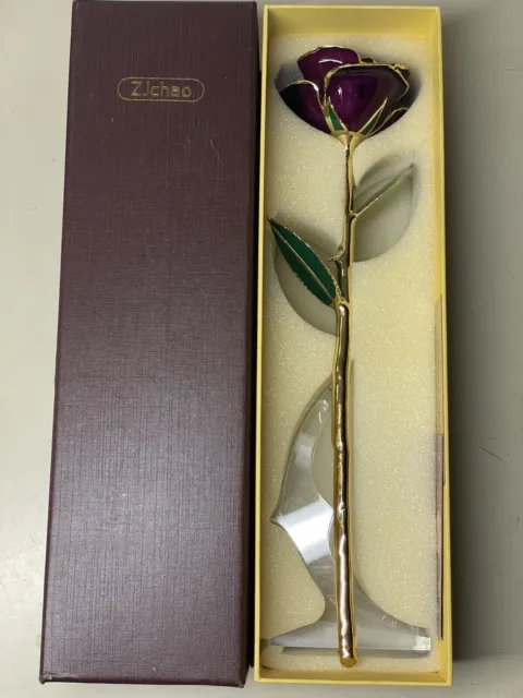 ZJchao 24k Gold Dipped Rose Gift For Her In Box With Stand & Certificate Of Auth