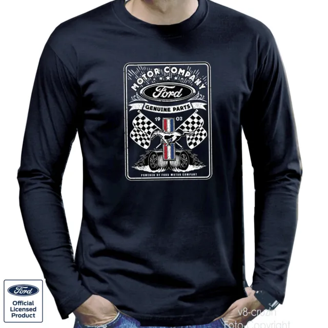 Ford Mustang T-Shirt Longsleeve Logo Racing USA Vintage Style *0048 LS navy