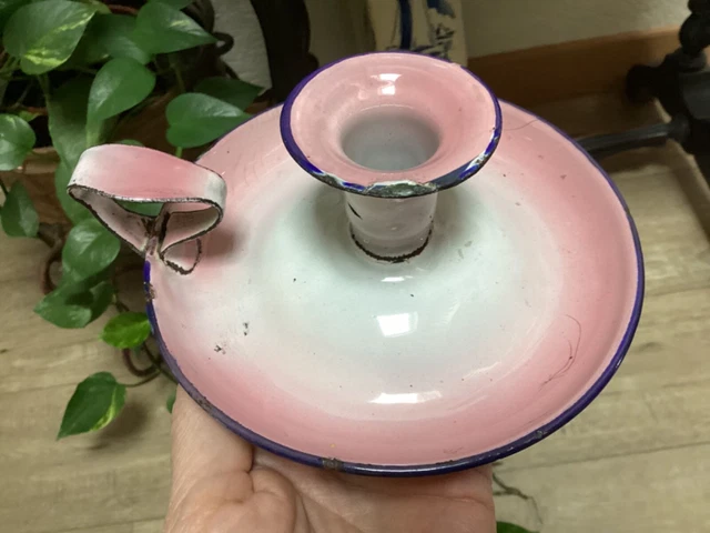 Bougeoir Rat De Cave Vintage Métal émaillé Rose/violet - France Années 50 - Occasion