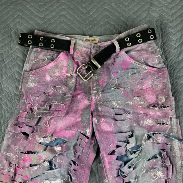 Vintage Guess Jeans Mens 33 Blue Upcycled Distressed Glitter Denim Paint 2