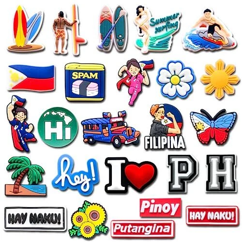 25Pcs Filipino Shoe Charms for Croc Clog Different Matching Sandals Wristbands