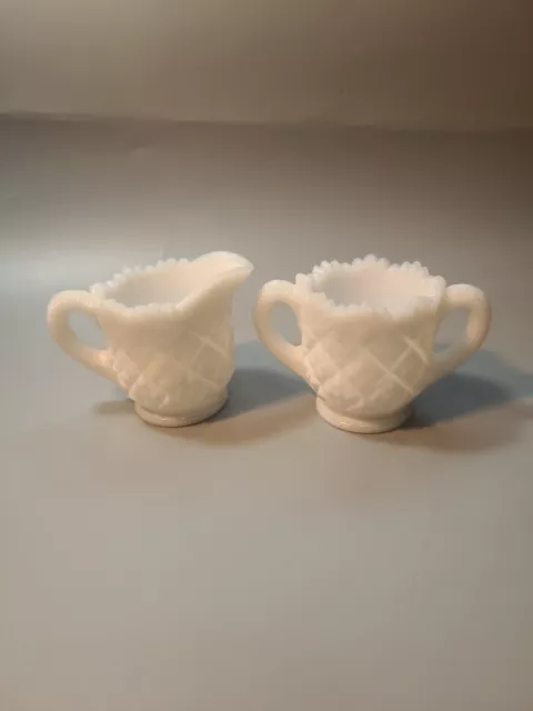 Vintage Mini White Milk Glass Cream & And Sugar Set Quilt Pattern