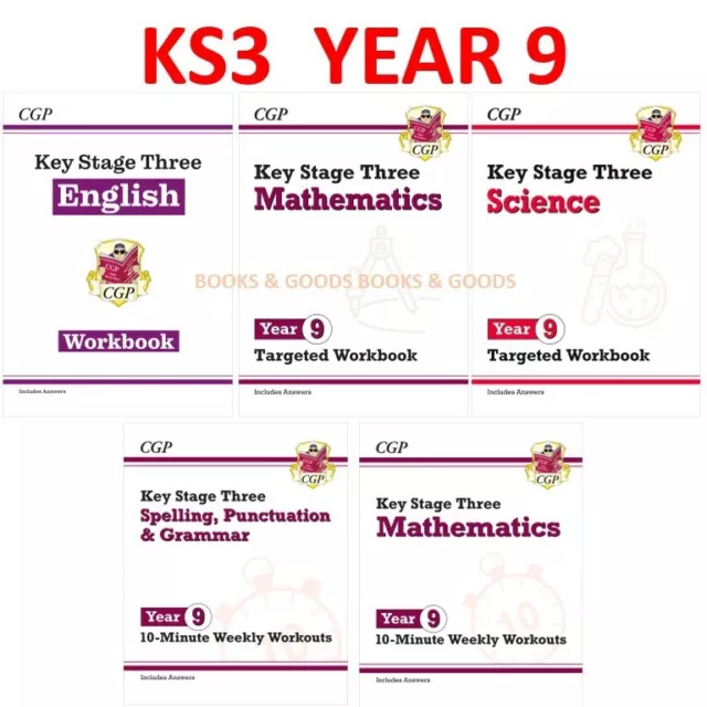 KS3 Year 9 Maths English Science 5 Books Bundle with Answer Key Stage 3 Cgp