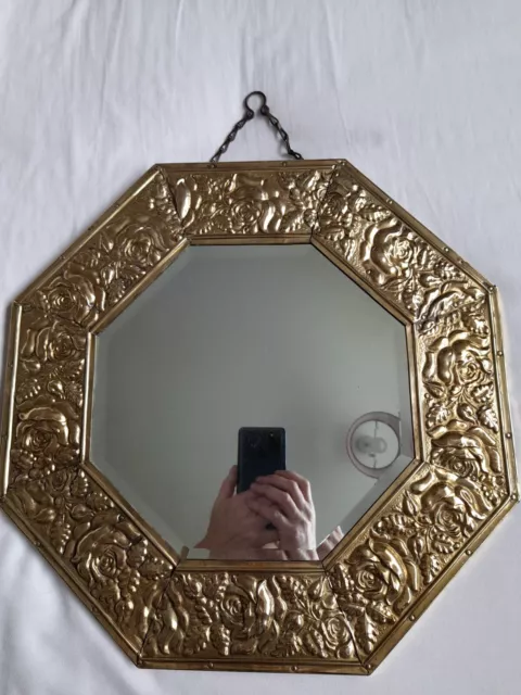 Vintage 1950s Pressed Brass Floral Ornate Mirror