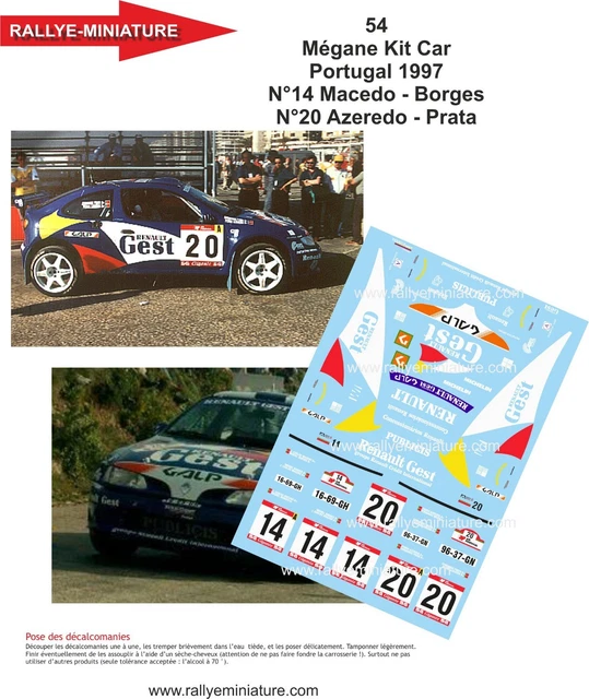 Décalcomanies 1/43 Renault Mégane Macedo - Rallye Du Portugal 1997 WRC - Pour Maquette