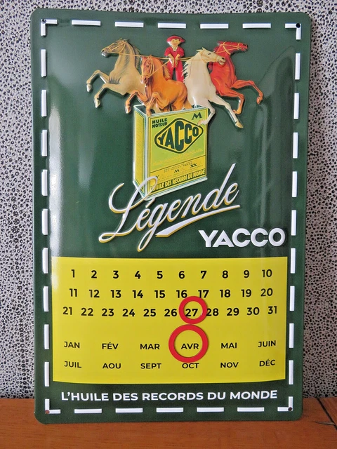 RARE TOLE PLAQUE YACCO HUILE MOTEUR BIDON GARAGE AUTO calendrier no ...