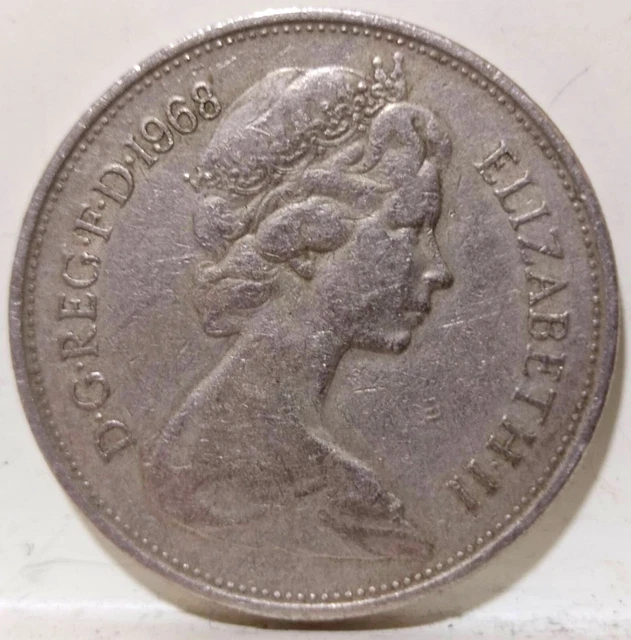 1968 UK 10 New Pence Coin Queen Elizabeth II Great Britain England Size 30 mm