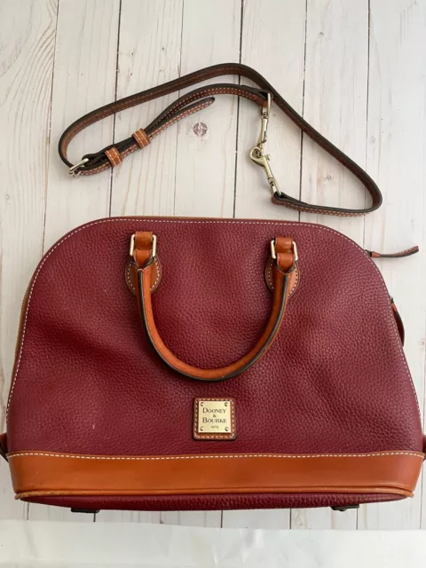 Dooney & Bourke Womens Purse Pebble Grain Zip Satchel Red Tan Leather Handbag