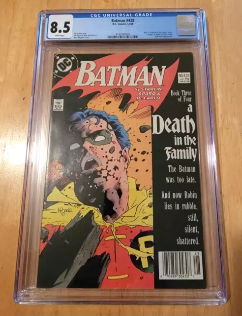 Batman #428 *Cgc 8.5 White Pages "Death" Of Robin *1988* Newsstand
