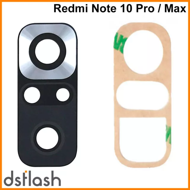 Lente Xiaomi Redmi Note 10 Pro / Max Cristal Camara Trasera Adhesivo Negro