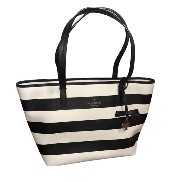 Kate Spade Black/Ivory Striped Hawthorne Lane Ryan Tote Bag NWT