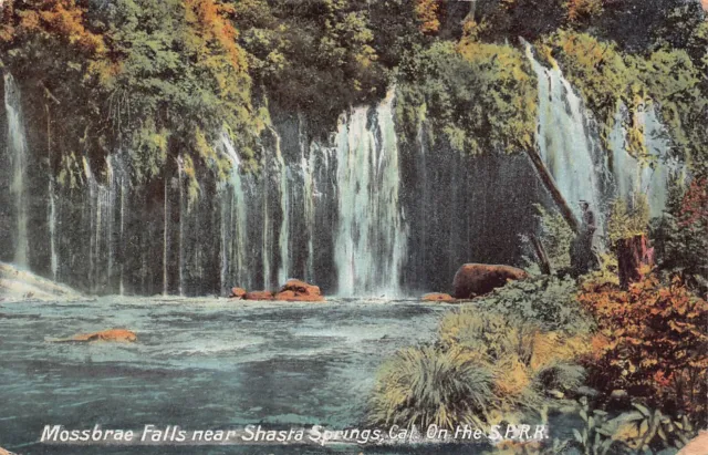 Southern Pacific Railroad Advertising Shasta CA Mossbrae Falls Vtg Postcard C33