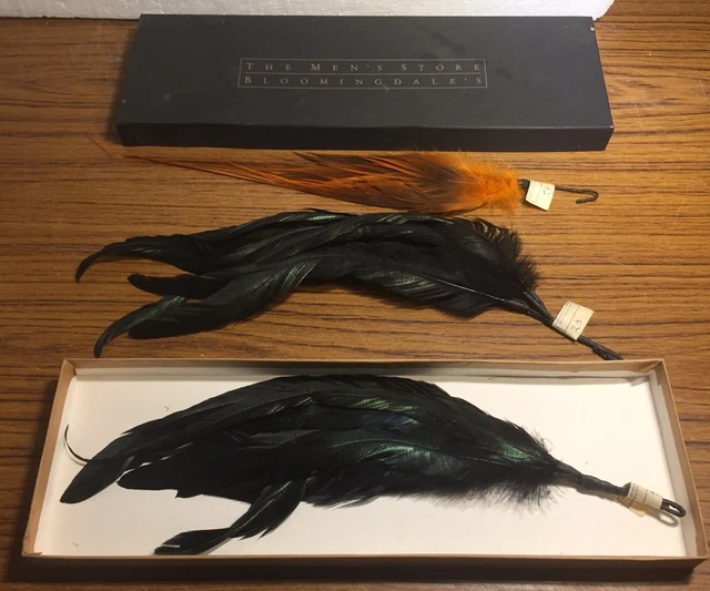 3 PIUME PIUME Antiche Vintage Argentina Per Fascinator Nella Scatola di