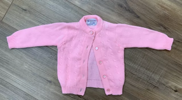 VINTAGE 70s 80s CRADLE KNIT TODDLER PINK CARDIGAN SWEATER 6-9 Months Infant