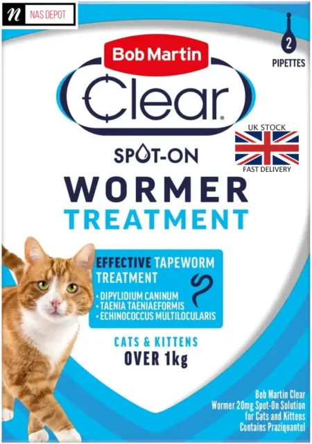 Bob Martin Clear Cat Wormer Spot on for Cat & Kitten +1kg Worming Treatment UK