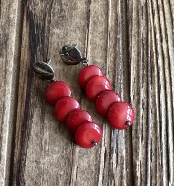 Jay King Red Bamboo Coral Dangle Earrings, Sterling Silver