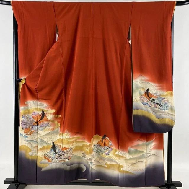 Japanese Kimono Furisode Pure Silk Princess Pattern Of Clouds Madder Red Color