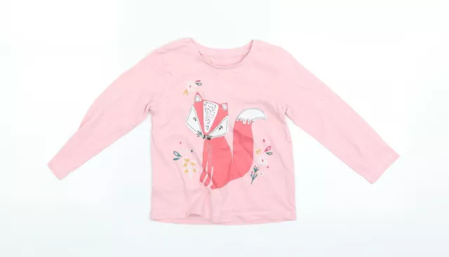 Matalan Girls Pink Cotton Basic T-Shirt Size 2-3 Years Round Neck - fox