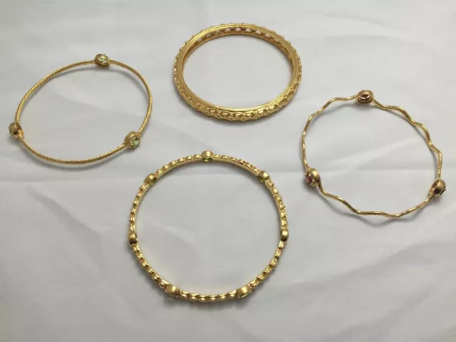 (4) Sterling Silver & Gold Plated Bracelets Italian Made Modern Gemstone Bangles