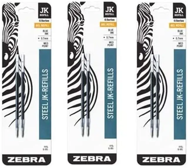 Zebra Jk-Refll G301 Retractable Ballpoint Pen Refills, 0.7Mm, Medium Point, Blue