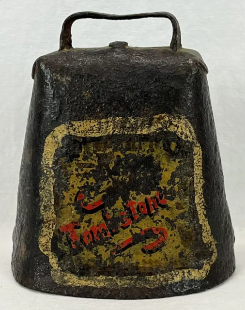 Antique Hand Forged Iron Cow Bell Painted Tombstone Arizona Farm Cattle Ranch