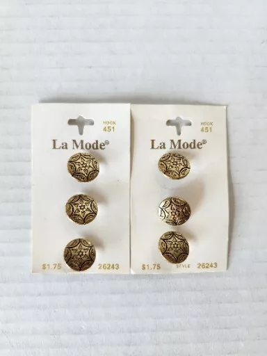 NEW 6 Vintage La Mode Metal Shank Buttons Gold Brass Star Flower ⅝