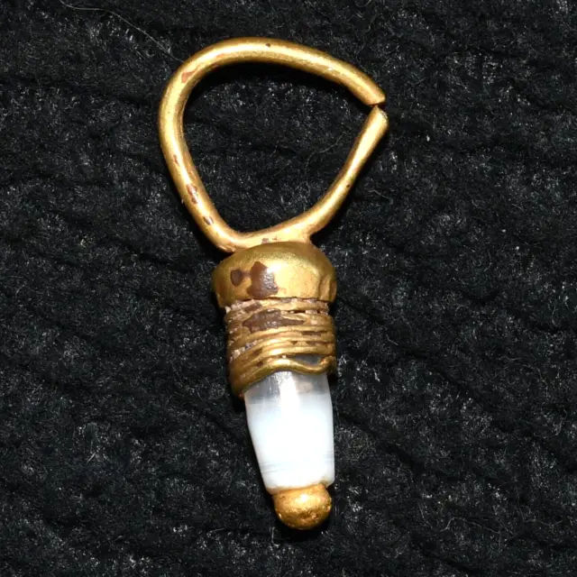 Genuine Ancient Roman Gold Earring with Precious Stone Inlay Ca. 1st Century AD