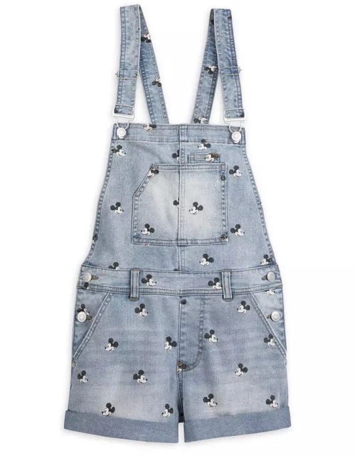 Disney Parks Jean Shorts Overalls Shortalls Mickey Mouse Denim Junior Sz M RARE