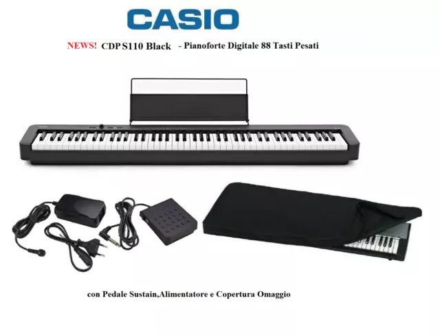 Casio Cdp S110 Black Nuovo Pianoforte 88 Tasti Pesati Piano Elettrico + Cover