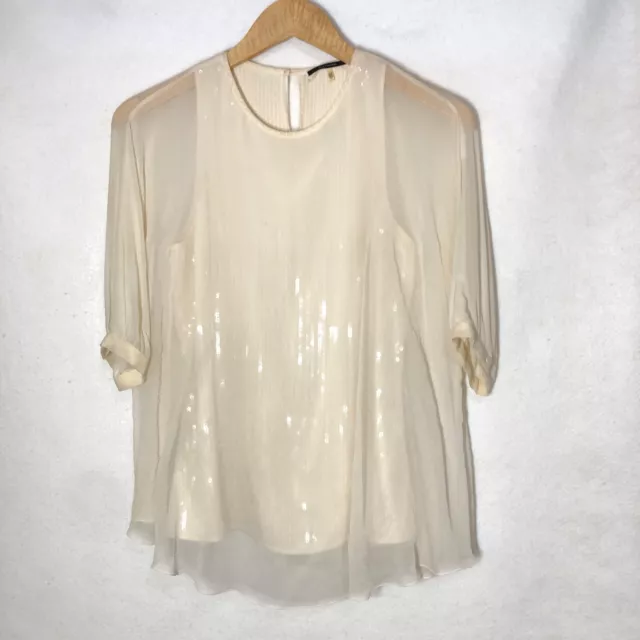 Elie Tahari Womens Sheer Silk Shirt Over Sequin Tank Top Size XS