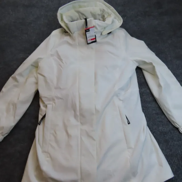 DKNY Coat Womens Medium White Zip Water Resistant Hood Logo Parka Jacket NWT