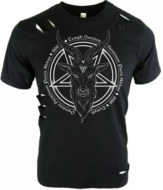 Men's Baphomet Ripped T-Shirt | S to Plus Size | Distressed Gothic Satanic