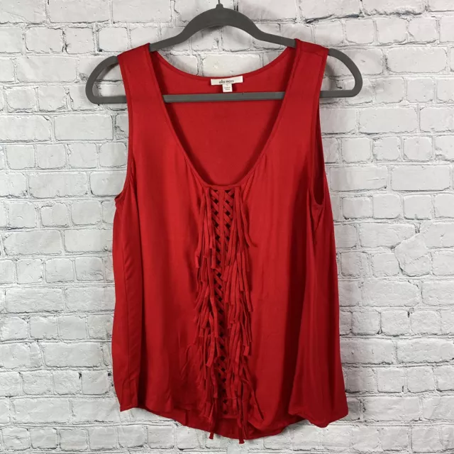 Ella Moss Red Lattice Fringe Tank Top- Size S