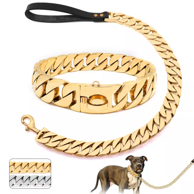 Heavy Duty Metall Hundehalsband Leine Set Luxus Hundekettenhalsband Bulldogge XL