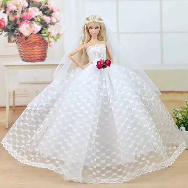 White Wedding Dress for 11.5inch Doll Princess Long Gown Doll Clothes 1/6 Toys