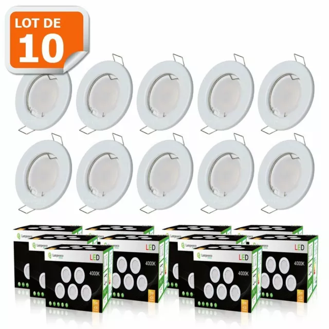 Lot de 10 Spot Led Encastrable complete ronde fixe eq. 50w blanc neutre