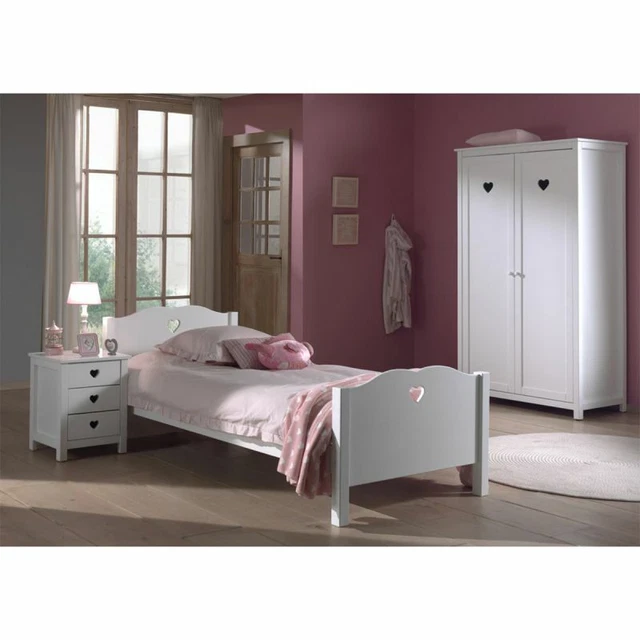 Paris Prix - Pack - Lit Enfant, Chevet & Armoire 2 Portes "amori" Blanc