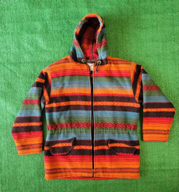 VTG WOOLRICH Wool Hooded Jacket Aztec Quechua Style Made USA Sz Medium