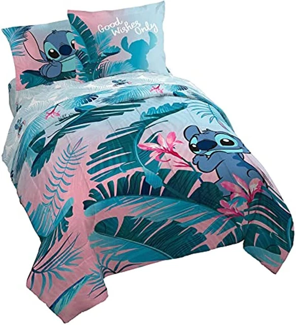 Jay Franco Disney Lilo & Stitch Floral Fun 7 Piece Queen Bed Set - Includes Re