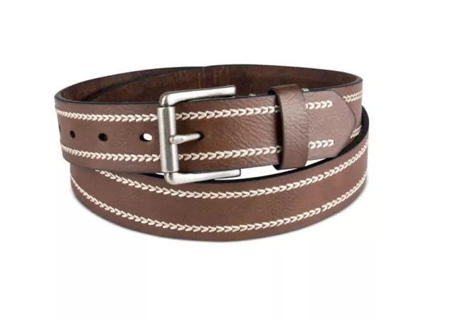 SUN STONE Mens Brown Heavy Stitch Faux Leather Casual Belt XL